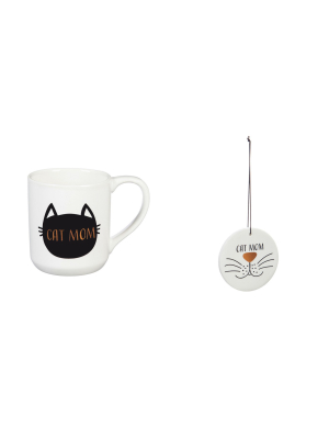 Cypress Home Ceramic Cup, 10 Oz, With Ornament/coaster Gift Set, Cat Mom