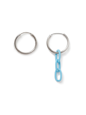 Blue Chain Drop Hoop Earrings*