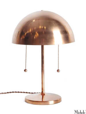 Copper Simplistic Spun Table Lamp With Double Pull Chains