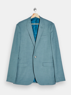 Tall Skinny Sage Single Breasted Suit Jacket With Peak Lapels