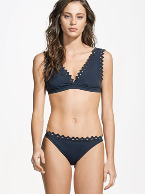 Carly Scalloped Cheeky Bikini Bottom - Black