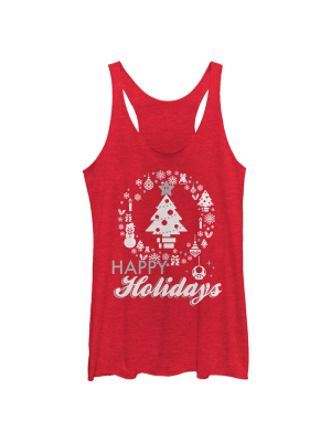 Women's Nintendo Christmas Happy Holidays Tree Racerback Tank Top