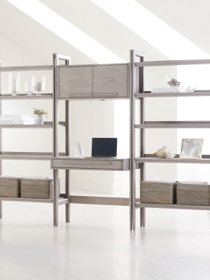 Tate Stone Bookcase Desk With Power And 2 Wide Bookcases