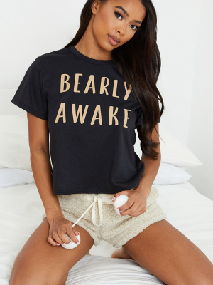 Black Bearly Awake Printed Shorts Pj Set