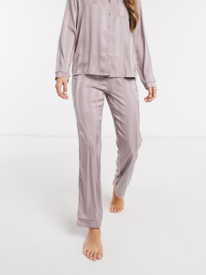 Loungeable Stripe Jacquard Satin Trouser In Mink