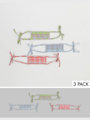 Asos Design 3 Pack Plaid Face Coverings With Ties