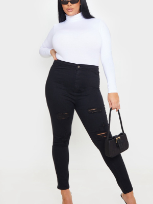 Prettylittlething Plus Black Distressed Disco Jean