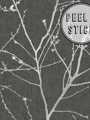 Branches Peel And Stick Wallpaper In Charcoal From The Transform Collection By Graham & Brown