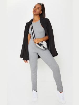 Grey Marl Thick Rib Bust Seam Detail Jumpsuit