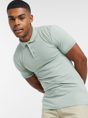 Asos Design Organic Muscle Fit Jersey Polo In Green