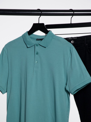 Asos Design Organic Polo In Light Blue