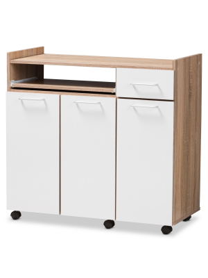 Charmain Modern And Contemporary Light Oak And Finish Kitchen Cabinet White/brown - Baxton Studio