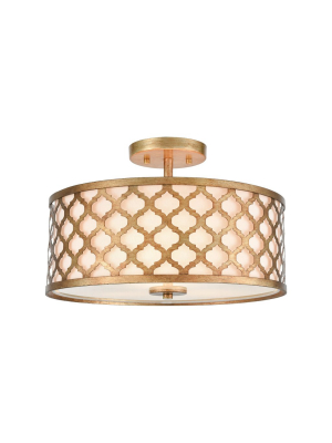 Arabesque 3-light Semi Flush In Bronze Gold With White Fabric Shade