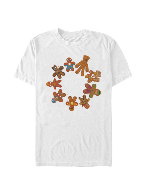 Men's Marvel Christmas Gingerbread Cookie Circle T-shirt