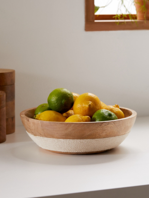 Woven Trim Mango Wood Serving Bowl