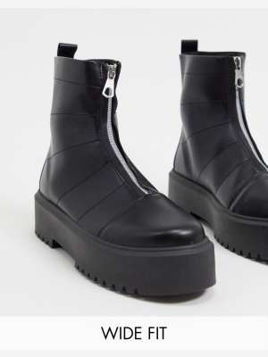 Asos Design Wide Fit Agent Front Zip Chunky Boot