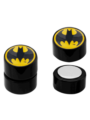 Women's Dc Comics Batman Logo Acrylic And Stainless Steel Magnetic Earrings - Black