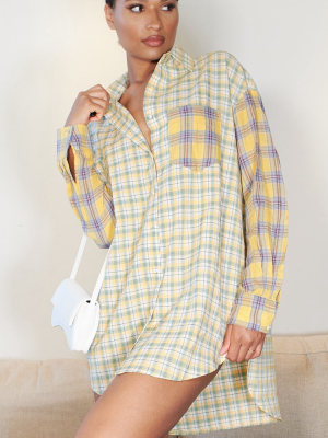 Yellow Contrast Check Shirt Dress