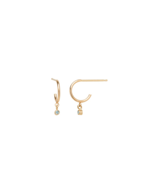 14k Dangling Aquamarine Huggie Hoops | March Birthstone