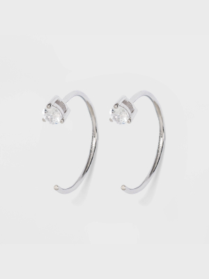 Sterling Silver With Cubic Zirconia Stud C-hoop Earrings - A New Day™ Silver