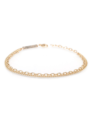 14k Double Chain Extra Small Curb & Oval Link Bracelet