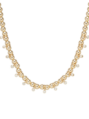 14k Gold Bead And Bezel Diamond Eternity Necklace