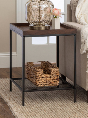 Industrial Square Tray Side Table With Metal Mesh Shelf - Saracina Home