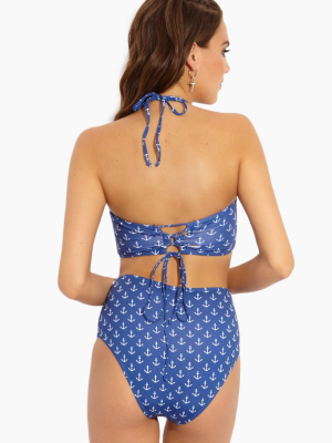 Nautical Love High Waist Bikini Bottom - Blue Anchor Print