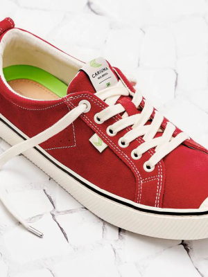 Oca Low Stripe Samba Red Suede Contrast Thread Sneaker Women