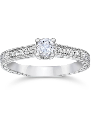 Pompeii3 1/2ct Vintage Diamond Engagement Ring 14k White Gold