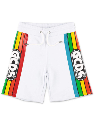 Gcds Kids Rainbow Stripe Logo Printed Shorts