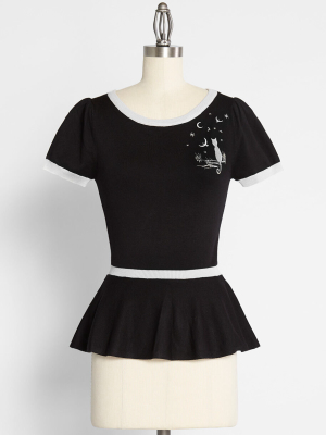 Modcloth X Collectif Dark Side Of The Meow Short Sleeve Sweater