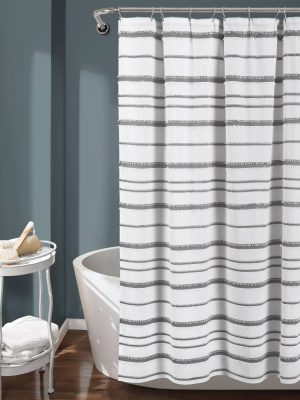 Striped Clip Jacquard Shower Curtain - Lush Décor