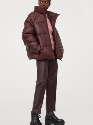 Faux Leather Puffer Jacket