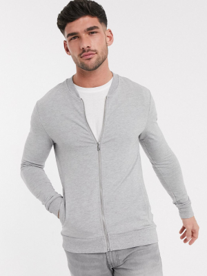 New Look Muscle Fit Jersey Bomber In Gray