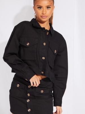 Petite Black Oversized Denim Trucker Jacket