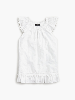 Eyelet Pom-pom Top In Cotton Poplin