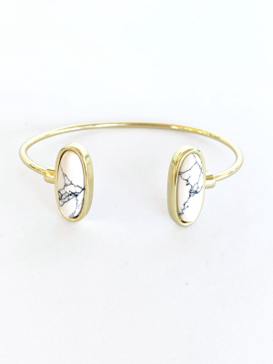 Sanctuary Project Semi Precious White Howlite Oval Cuff Bracelet Gold