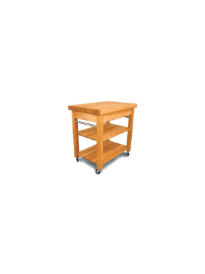 Wood Small Butcher Block Kitchen Cart In Natural Brown - Pemberly Row