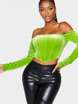 Shape Lime Velvet Bardot Long Sleeve Corset