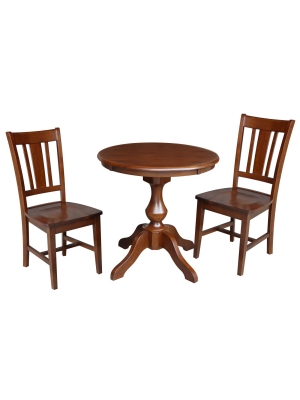 3pc Grace Round Top Pedestal Table With 2 Chairs Set Espresso - International Concepts