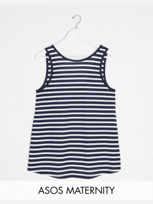 Asos Design Maternity Swing Tank In Navy And White Stripe