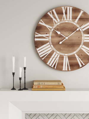 34" Wood Roman Numerals Clock Brown - Threshold™