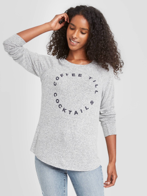 Women's Coffee Till Cocktails Long Sleeve Graphic T-shirt - Gray