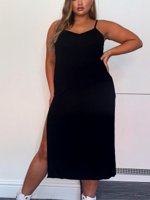 Plus Black Jersey Split Midi Dress