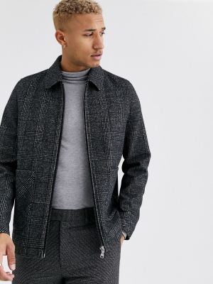 Asos Design Wool Mix Harrington Jacket In Gray Check