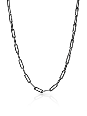 14kt Black Rhodium Black Diamond Paper Clip Link Necklace