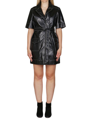 Ganni Leather Mini Shirt Dress