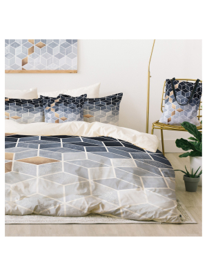 Blue Elisabeth Fredriksson Gradient Cubes Duvet Cover Set (queen) - Deny Designs