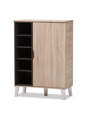 Adelina Mid - Century Modern 1 - Door Wood Shoe Cabinet - Brown - Baxton Studio